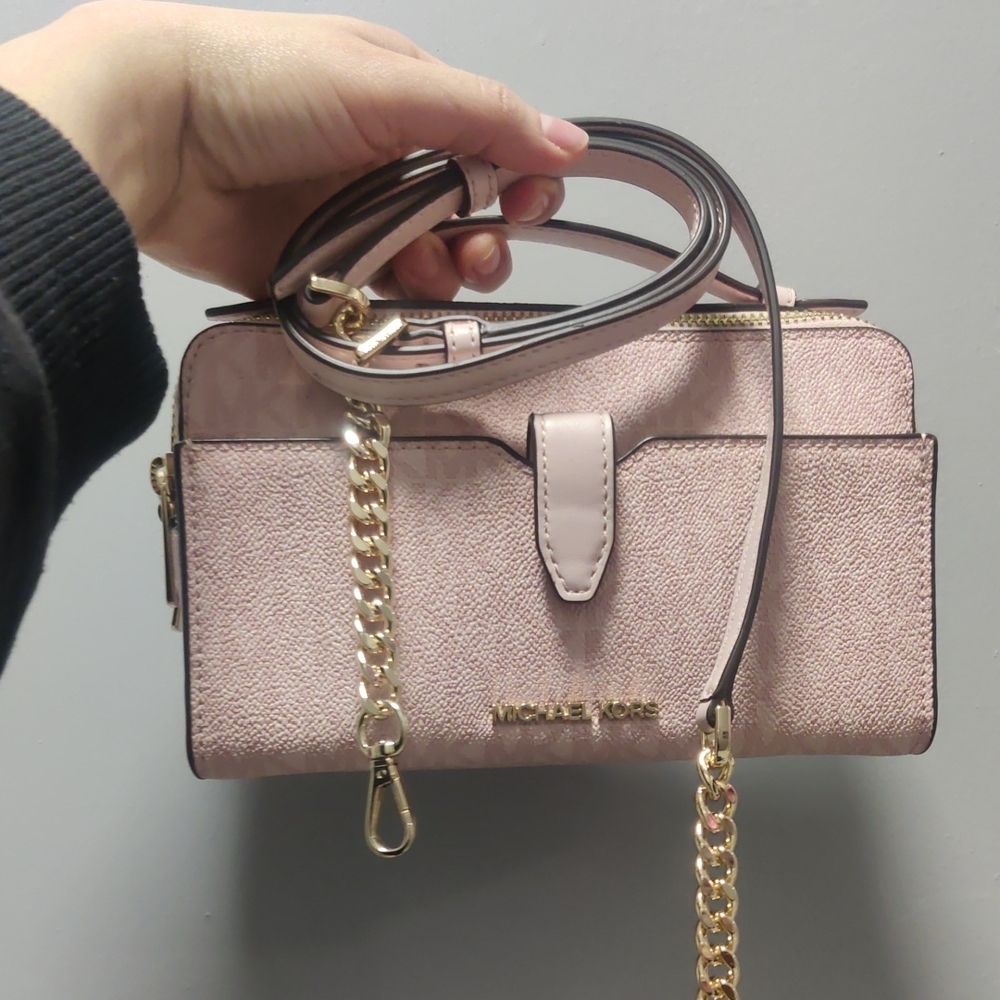 Michael Kors Pale Pink Pebbled Leather Satchel with Gold Hardware